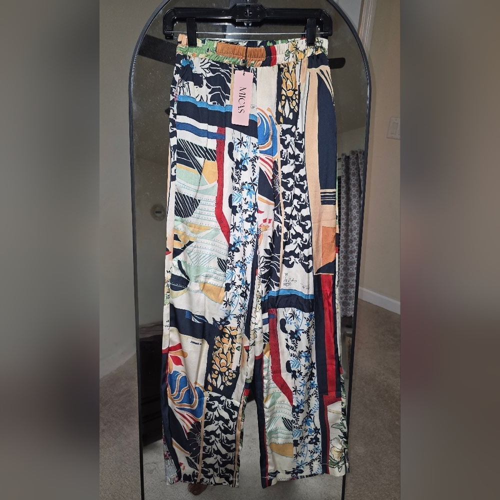 🎁NWT Micas Abstract Patchwork Wide Leg Trousers … - image 6